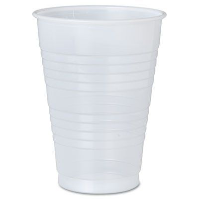 A white plastic cup on a white background.
