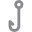 A fishing hook with a hole in the middle on a white background.
