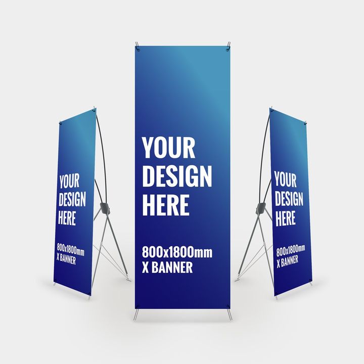 roller banner templates three blue x banners with the words `` your design here '' on them