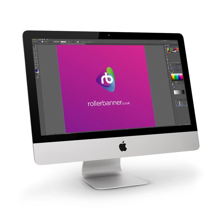roller banner templates a computer monitor with a purple screen and a rollerbanner on it .