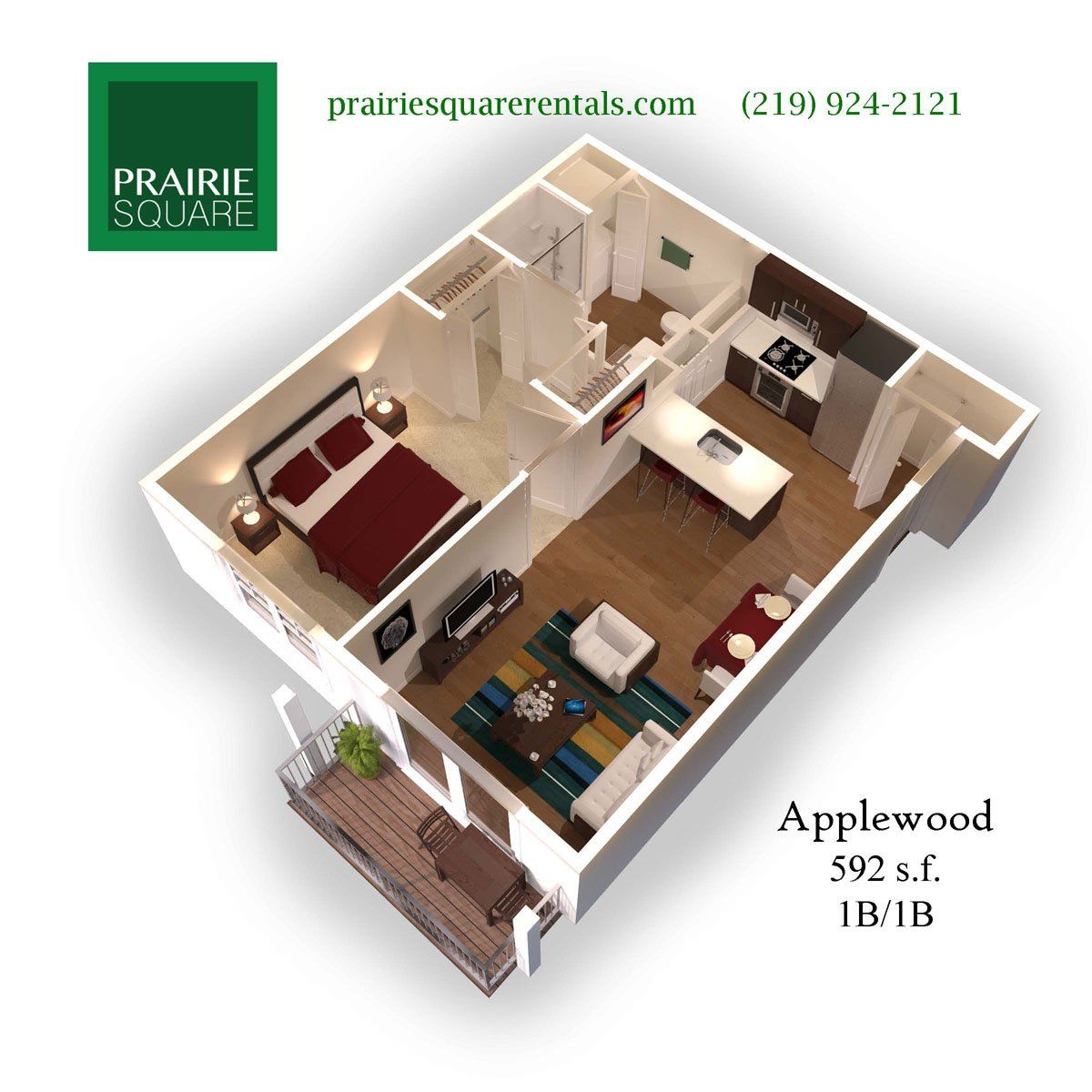 1 bed 1 bath floor plan