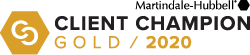 The logo for martindale hubbell 's client champion gold / 2020