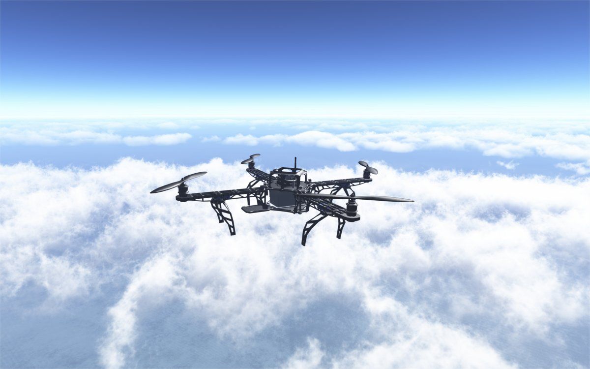 Vue d'un drone en vol dans le nuage