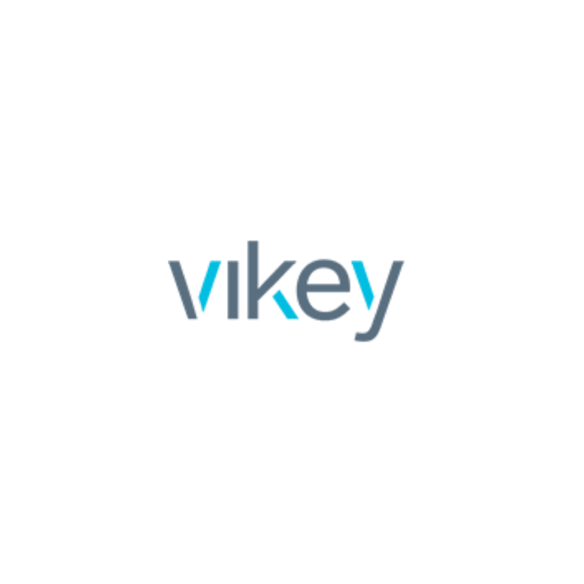 A blue and white logo for vikey on a white background.