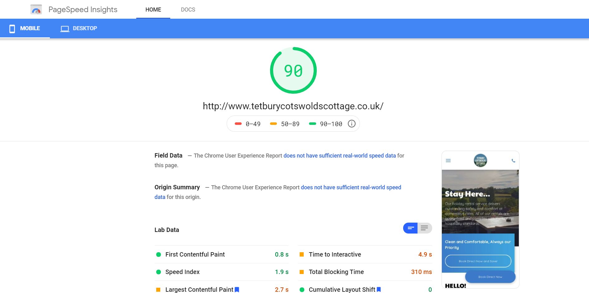 vacation rental website builder for google pagespeed