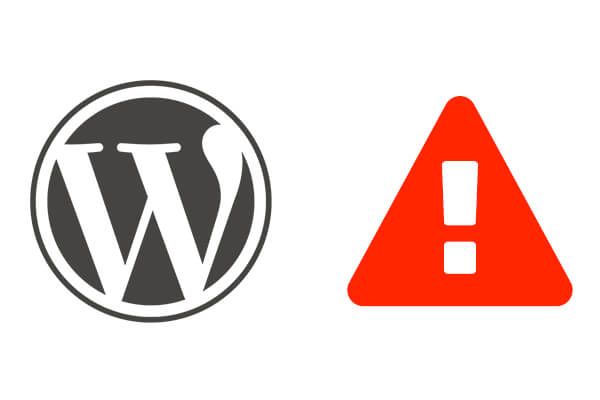 A wordpress logo next to a red warning triangle