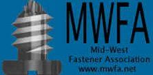 The logo for the mid-west fastener association shows a screw on a blue background.