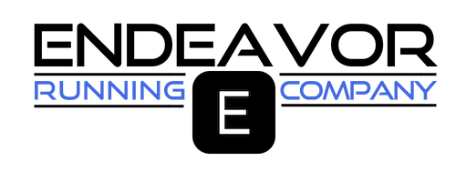 The logo for endeavor running company is black and blue.