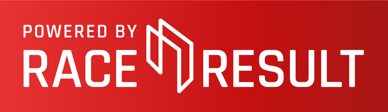 A red sign that says powered by race result
