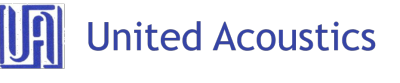 United Acoustics Logo for United Acoustics, featuring a blue and white design, text