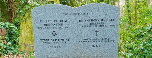 A grave showing inscriptions for a married couple