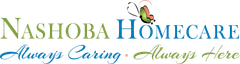 A logo for nashoba homecare with a butterfly on it