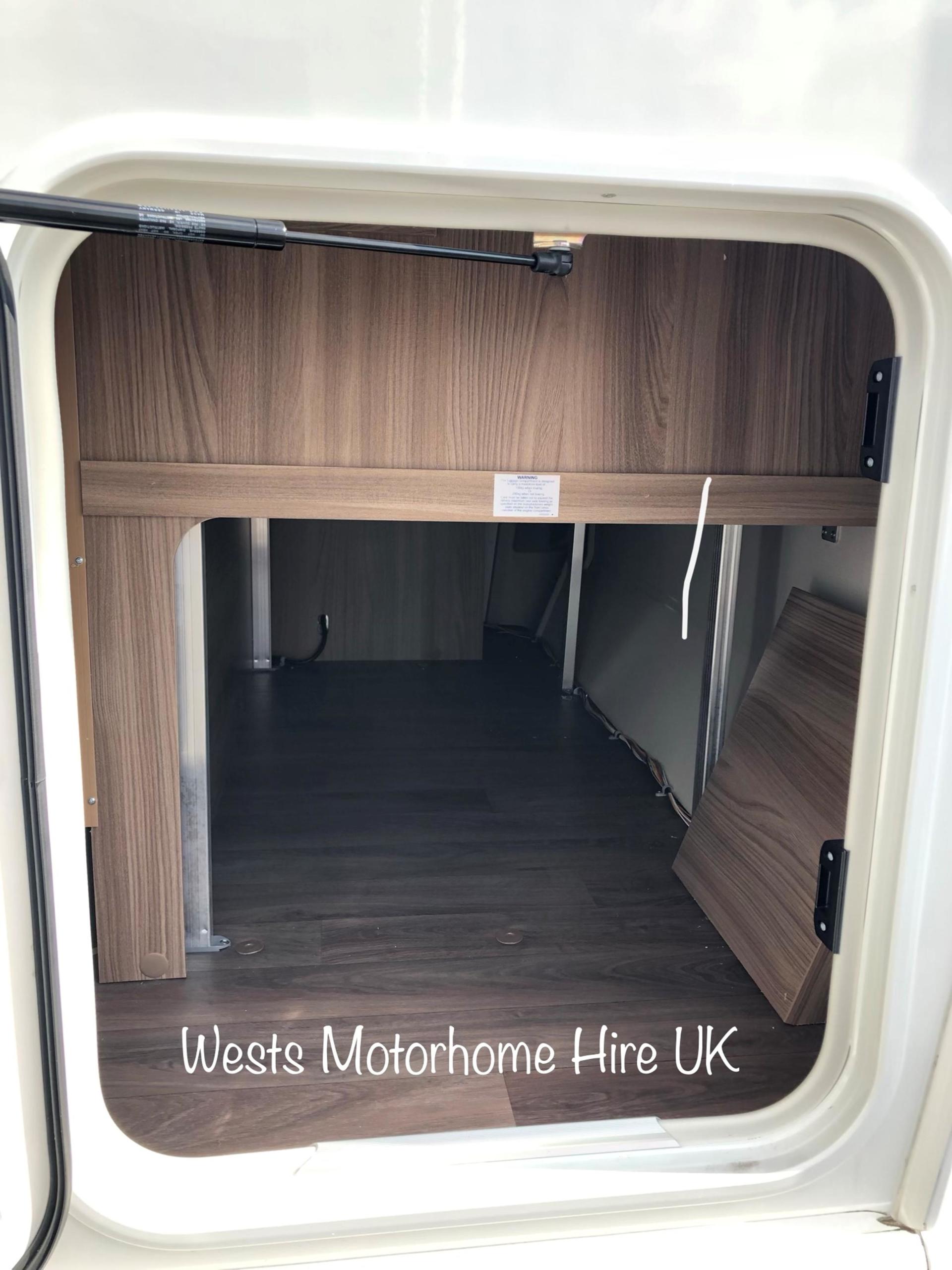 motorhome hire, swift, escape 694, storage locker, camper van rental