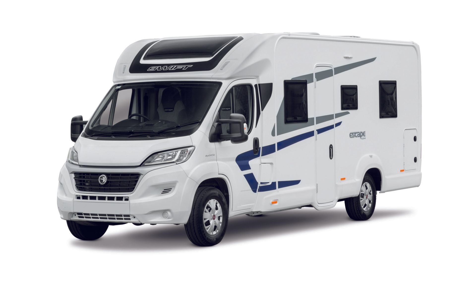 luxury, motorhome, hire, campervan, rental, 4 berth, swift, escape, 694, fixed bed, rear bedroom, island bed