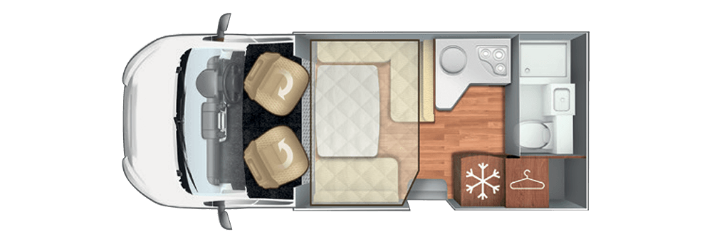 T Line 590 Floor Layout campervan, motorhome, hire, rental, kent, london, essex, uk, europe,