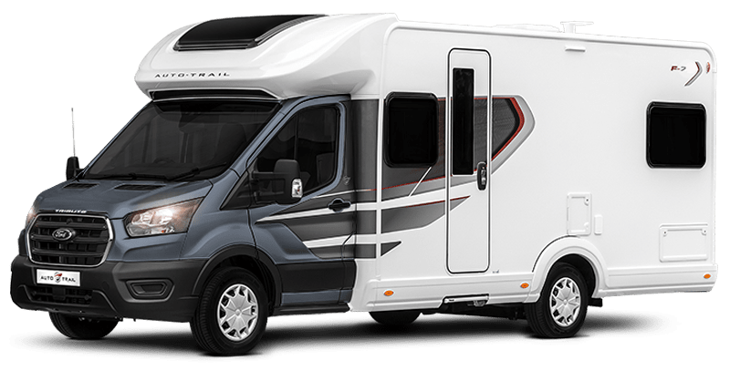Autotrail Tribute F74 - Fixed Rear Island Bed Rent a Autotrial Tribute F74 Automatic motorhome 4 berth for 2, 3, 4 people travel, holiday UK, Europe, island bed, luxury, camping