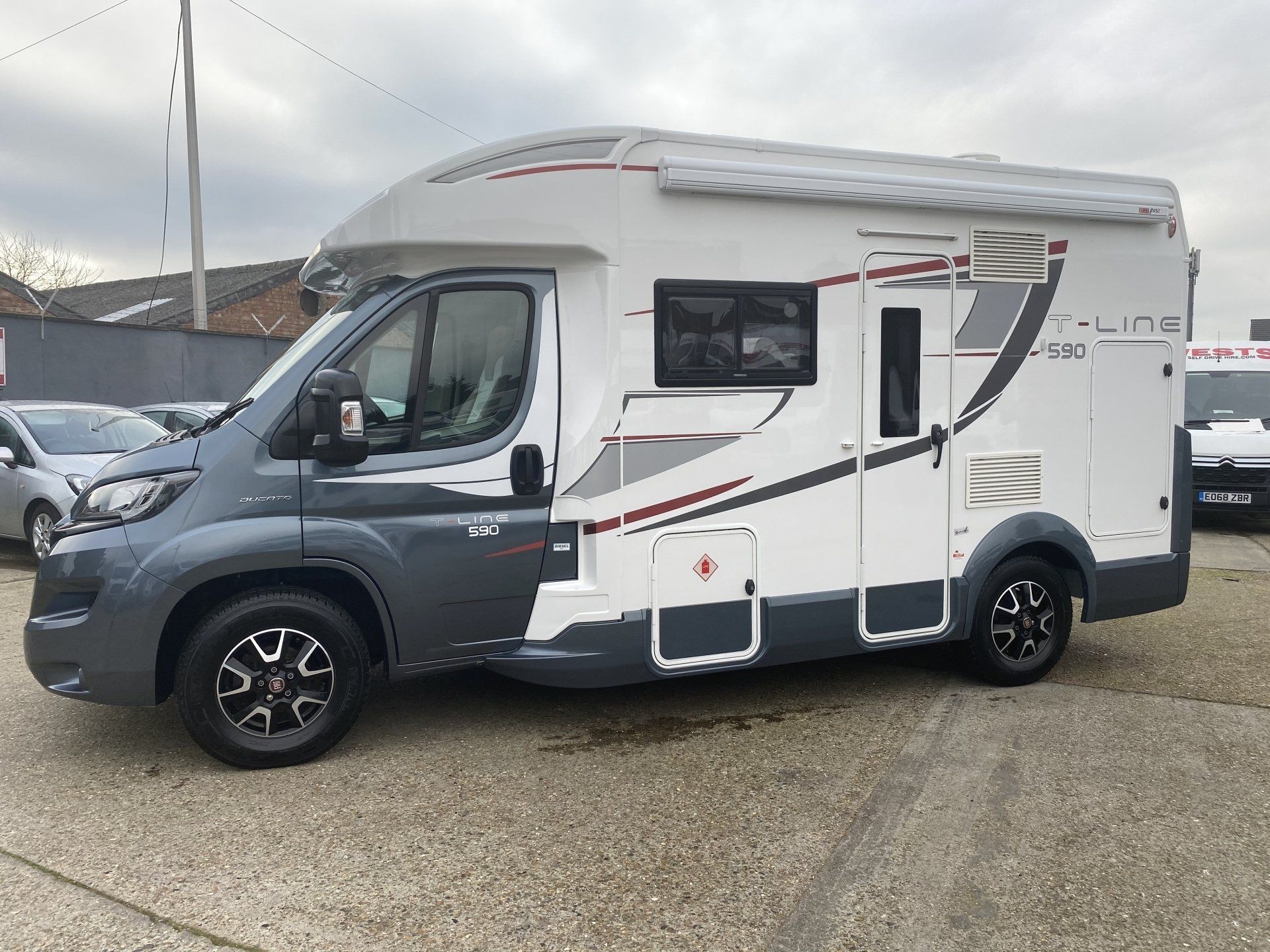 second hand motorhome for sale roller team t line 590 4 berth luxury camper van 2018 model with sun awning, bike rack, toilet, washroom
