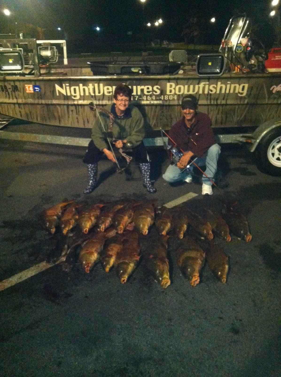 Bow Fishermen with their Caught Fish — Lancaster County, PA — Night Ventures Bowfishing Charters