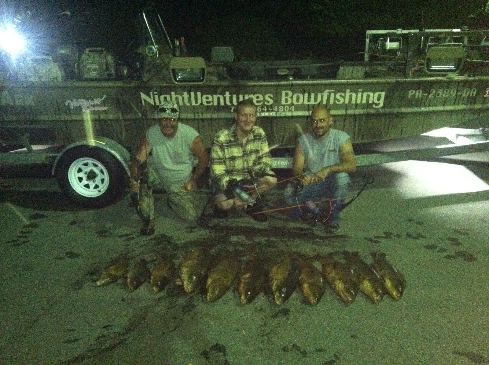Three Men with their Caught Fish — Lancaster County, PA — Night Ventures Bowfishing Charters