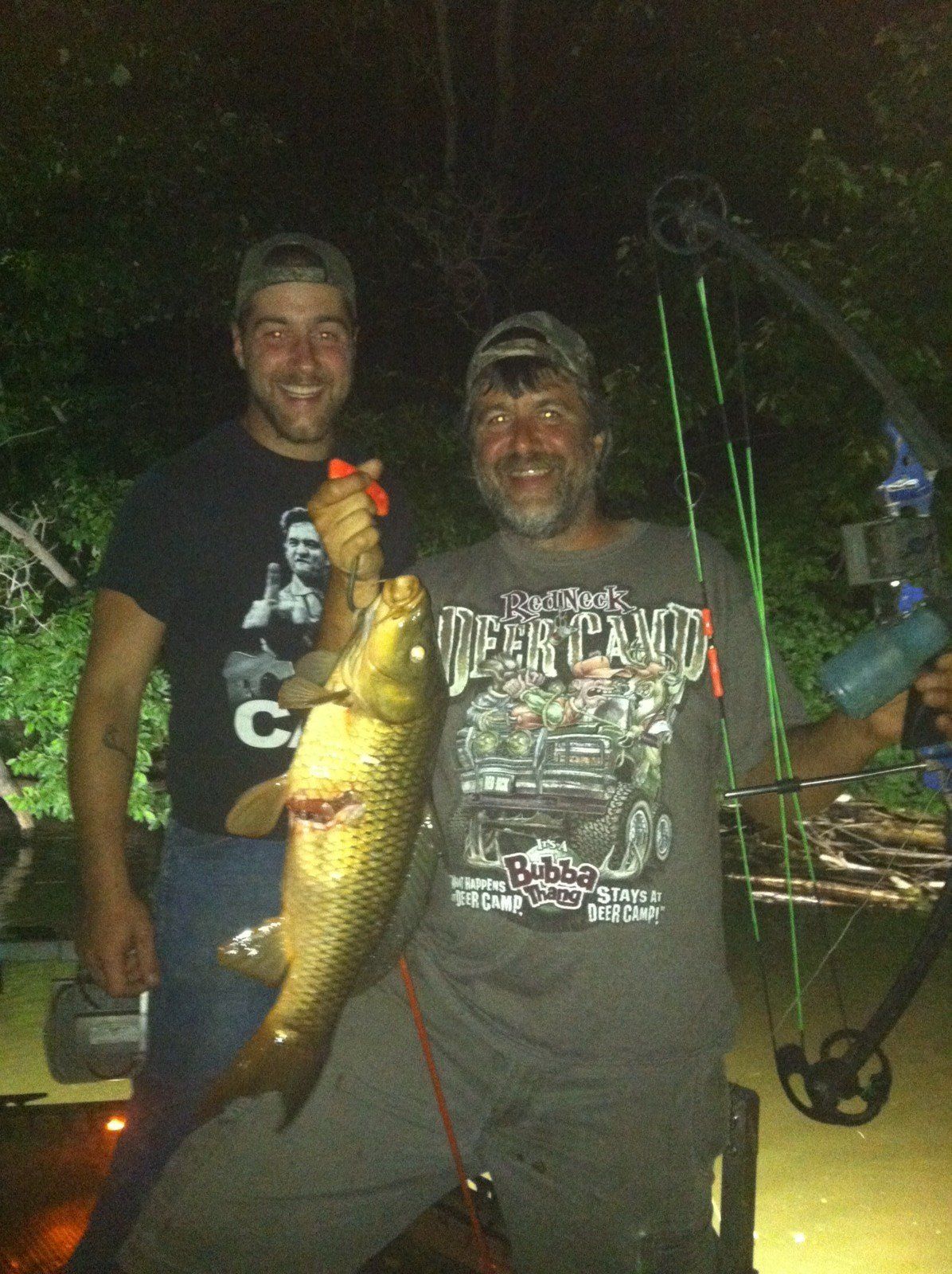 Happy Men with Carp Fish — Lancaster County, PA — Night Ventures Bowfishing Charters