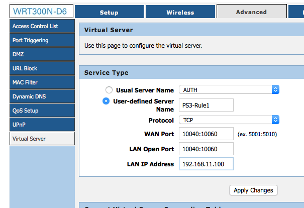 Port Forwarding on the WRT300N-D6 2 Port Forwarding on the WRT300N-D6 2