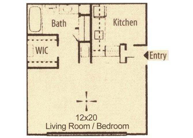 Studio, 1 Bath, 465 Sq. Ft.