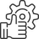 Hand holding a gear, representing settings or configuration icon