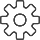 Outline of a gear icon with a circular center, in dark gray on a white background