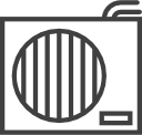 Icon of a washing machine with a front-loading door and control panel, in black and white.