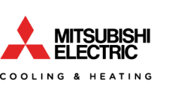 Mitsubishi Electric Cooling & Heating logo with red emblem and black text on white background