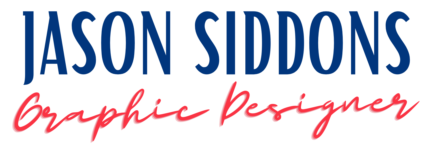 The logo for jason siddons graphic designer is blue and red
