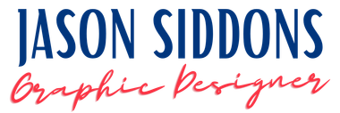 The logo for jason siddons graphic designer is blue and red