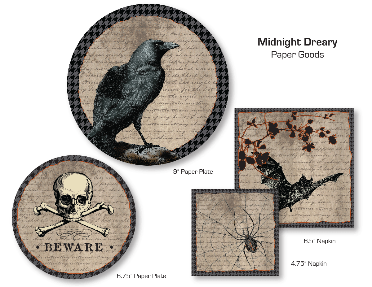 A crow a skull a bat and a beware sign