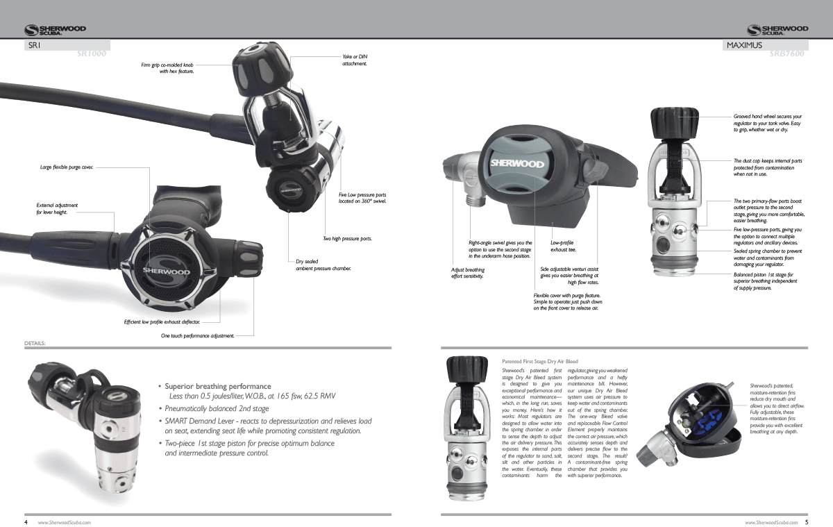 A brochure for scuba diving equipment shows different types of scuba diving equipment