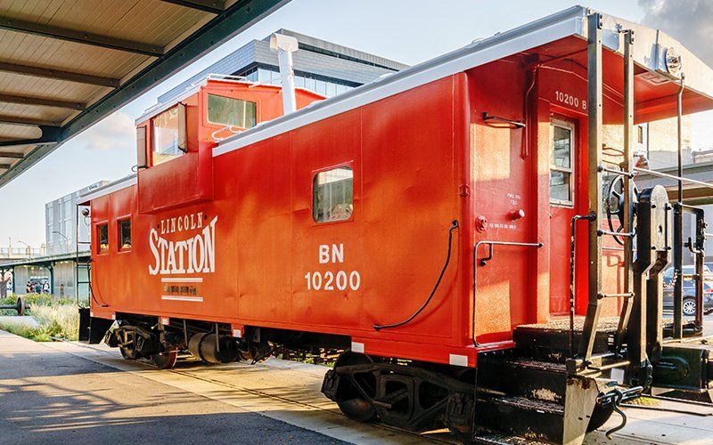 Restored vintage red train carriage