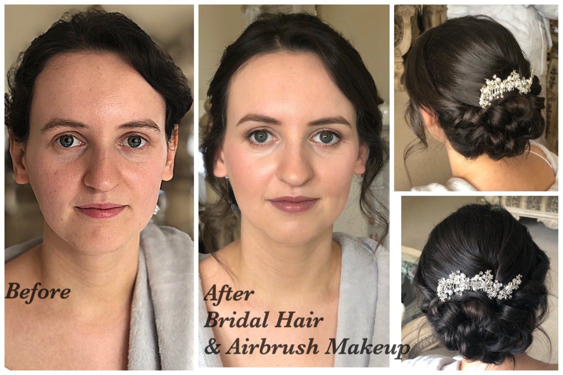 bridal hair updo and wedding makeup before and after by Jax-Glam Beauty Bristol