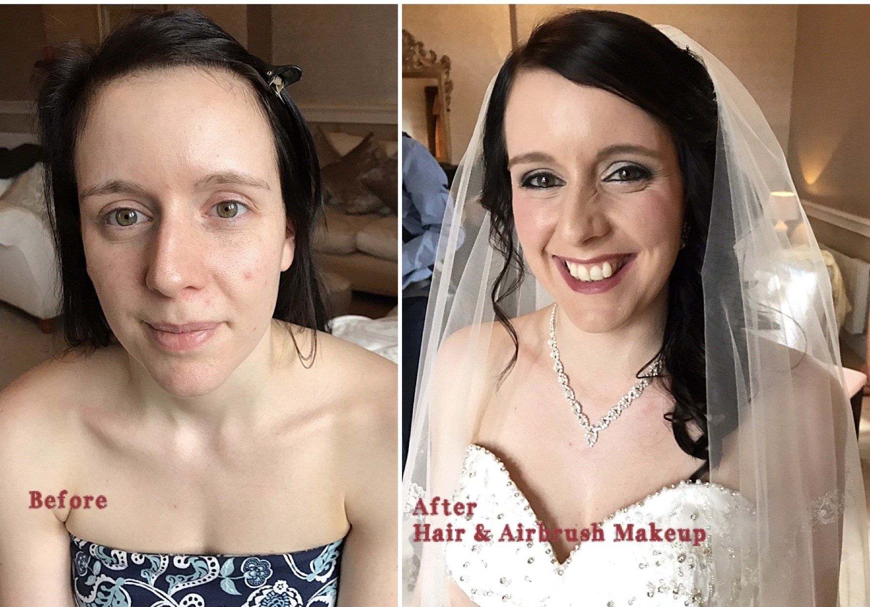 bride wedding makeup before and after transformation by Jax-Glam Beauty Bristol