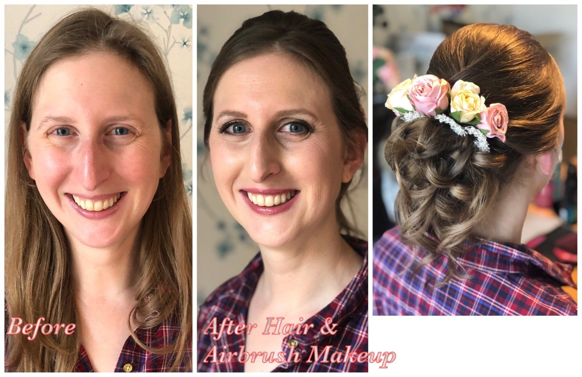 bridal hair and makeup transformation with floral hair accessories by Jax-Glam Beauty Bristol