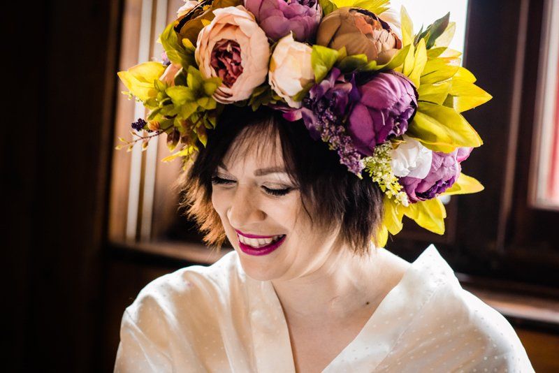 bridal airbrush makeup with floral crown styling by Jax-Glam Beauty Bristol