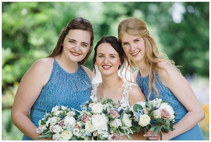 bride and bridesmaids wedding portraits with hair and makeup by Jax-Glam Beauty Bristol