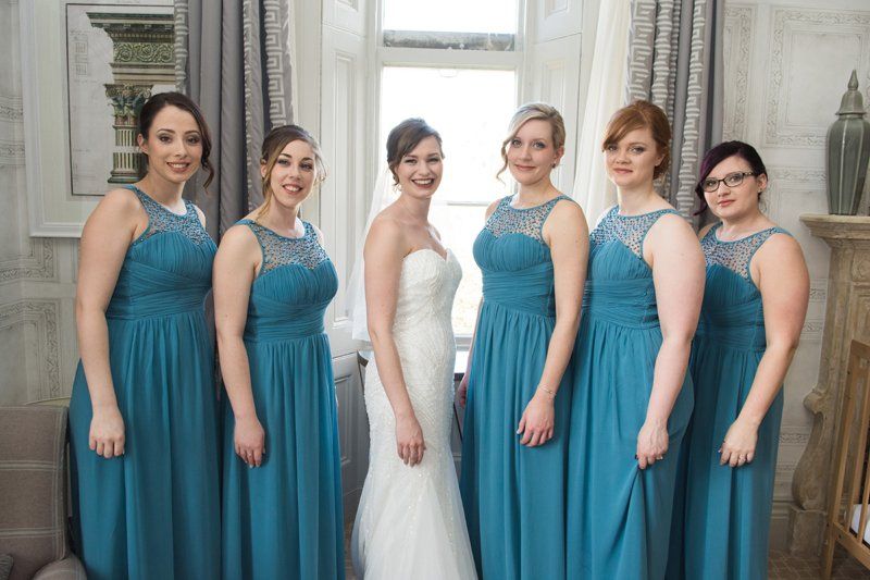 bridesmaids wedding portraits in matching dresses with hair and makeup by Jax-Glam Beauty Bristol