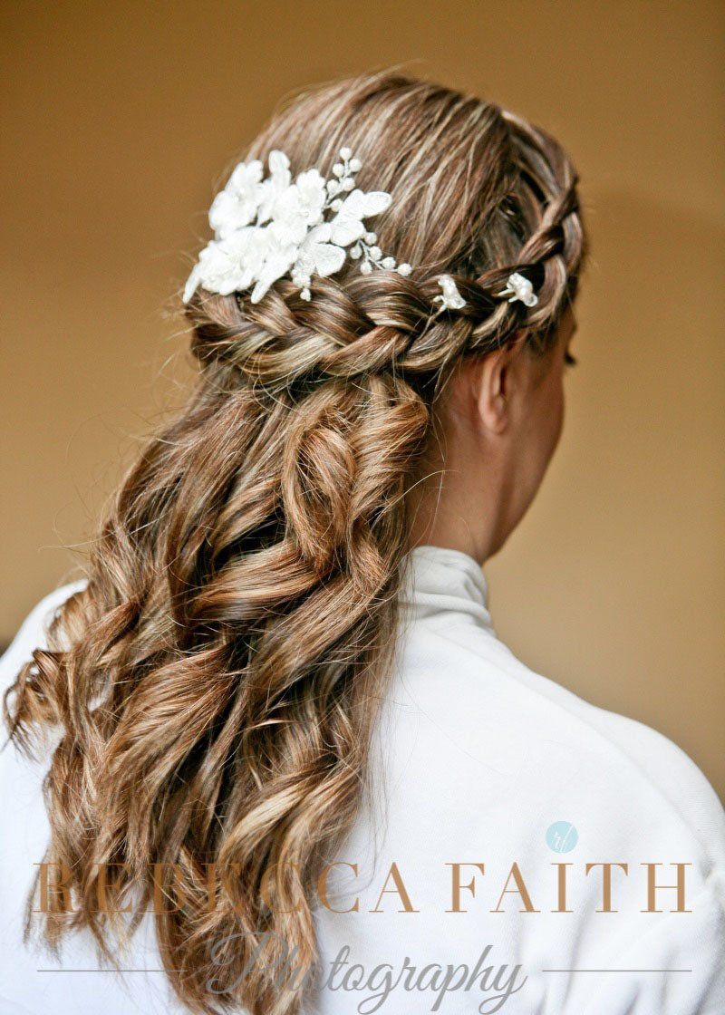 bridal hair braided updo with hair accessory by Jax-Glam Beauty wedding hair stylist Bristol