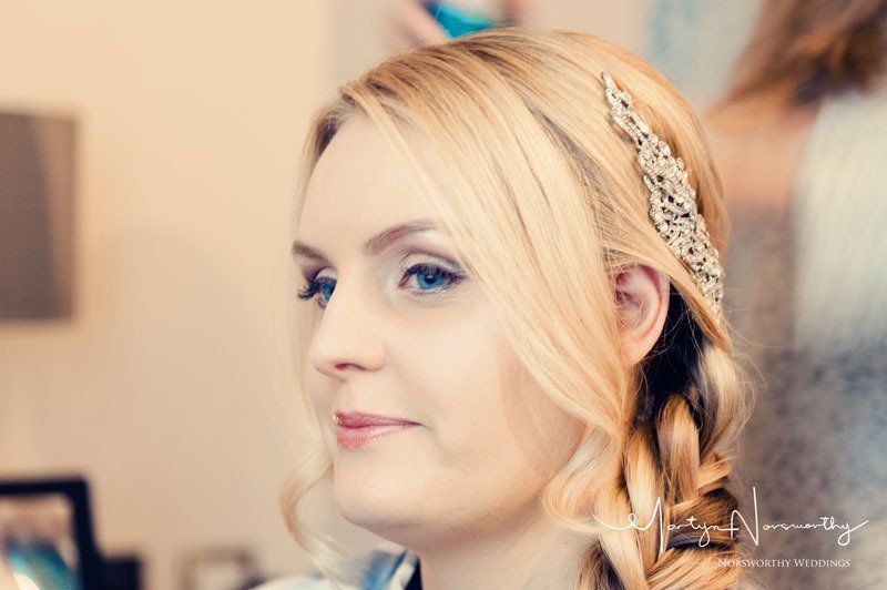 bridal makeup portrait with crystal hair accessory by Jax-Glam Beauty Bristol