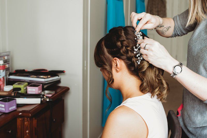 bridesmaid hair styling preparation by Jax-Glam Beauty wedding hair stylist Bristol