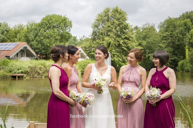 bride and bridesmaids wedding portraits outdoors with hair and makeup by Jax-Glam Beauty Bristol