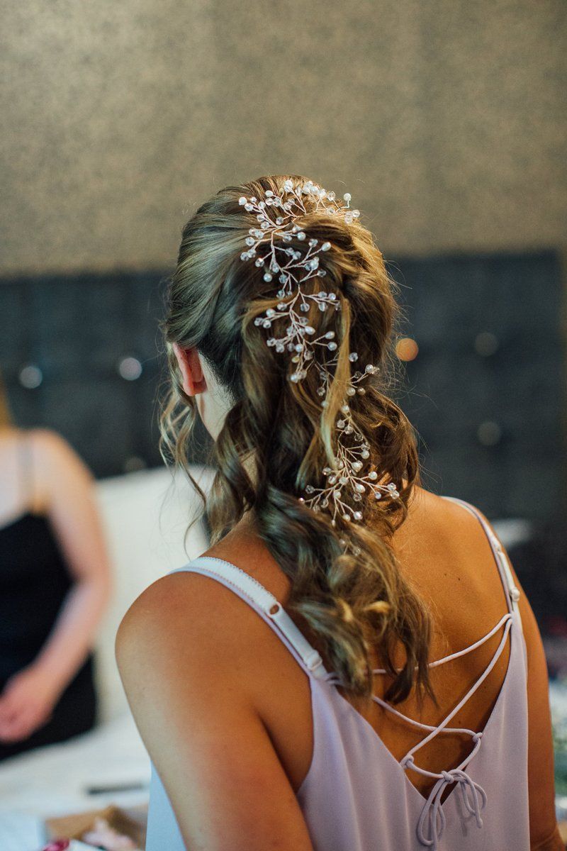 bridal hair styling close up with hair accessory by Jax-Glam Beauty wedding stylist Bristol