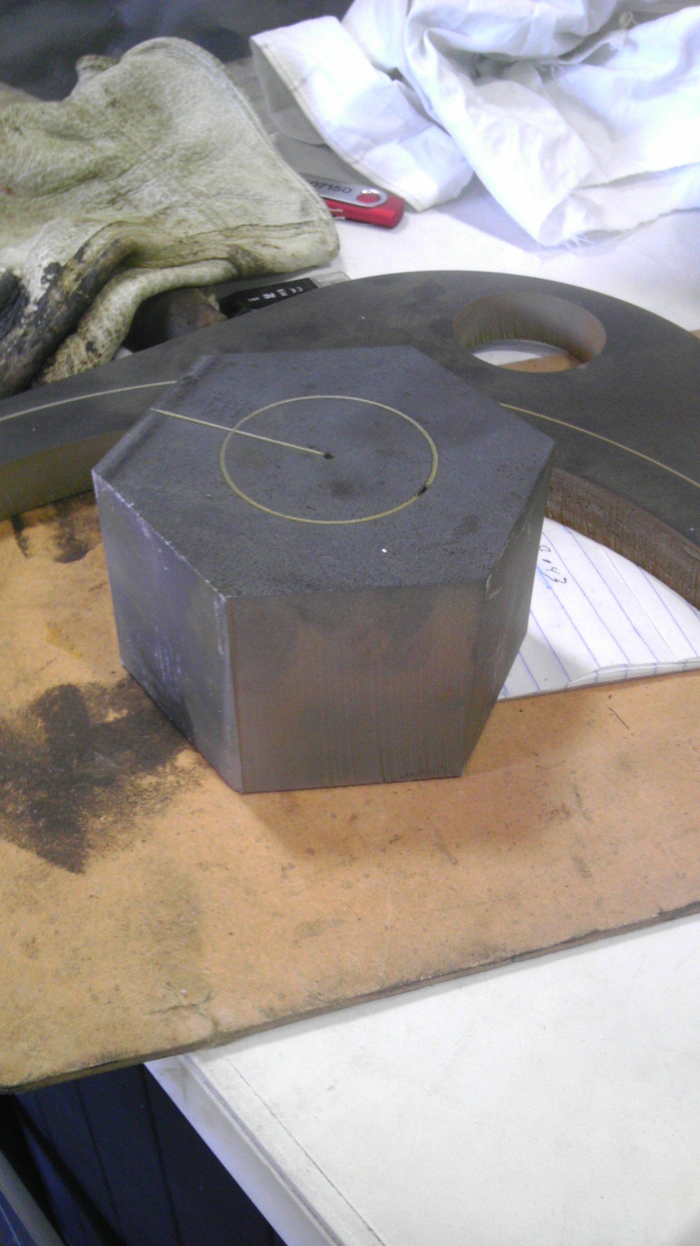 2.5 Inch Thick Steel Nut with Etched Center Lines - Custom Cutting in East Chicago, IN