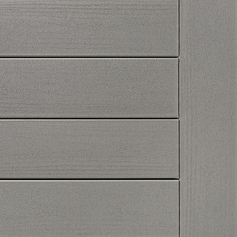 Gray composite decking boards, horizontal, with a vertical border on the right.