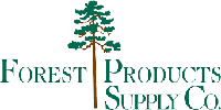 Logo for Forest Products Supply Co., a tall brown tree with green foliage, green text below.