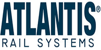 Logo for Atlantis Rail Systems, featuring the company name in dark blue above
